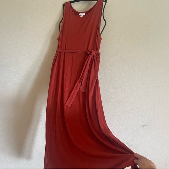 J.Jill woman's maxi sleeveless dress size M terracotta waist tie casual flowy - Picture 9 of 9